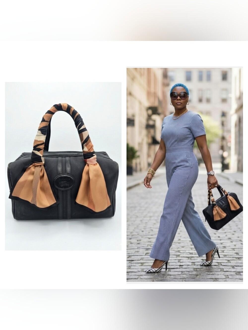 Burberrys Vintage Navy Blue Boston Bag